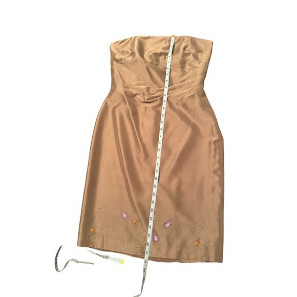 Vintage Kay Unger Sage Green Silk Strapless Midi Dress Embroidered‎ 6 - Picture 10 of 10